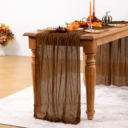 Brown Cheesecloth Table Runner Tan 4 Pack Fall Table Runners Boho Gauze 120 Inches Marron Cheese Cloth Fall Table Decorations for Thanksgiving Wedding Bridal Baby Shower Tea Party Decor