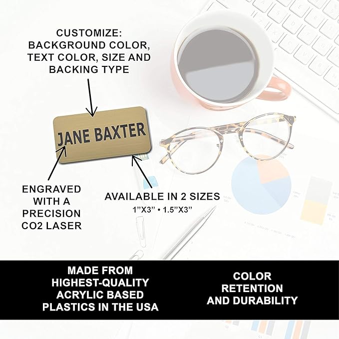 Custom Engraved Name Tag Badges – Personalized Identification with Pin or Magnetic Backing, 1 Inch x 3 Inches, White/Pine Green