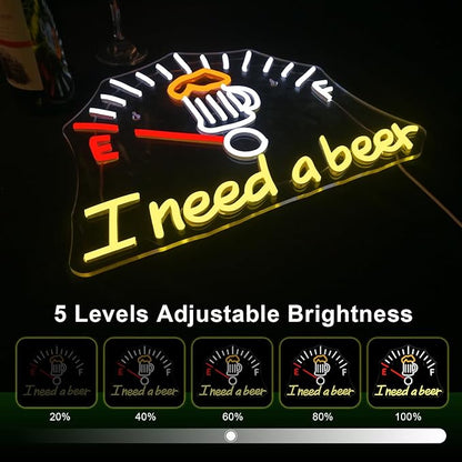 I Need a Beer Neon Sign,LED Neon Light Bar Wall Decor for Pub,Man Cave，Energy-Efficient,Shop Bar,Teen Room,Game Room Decor,Hip Hop Party Neon Signs Wall Decor,Party Bedroom Unique Gift for Beer Lovers