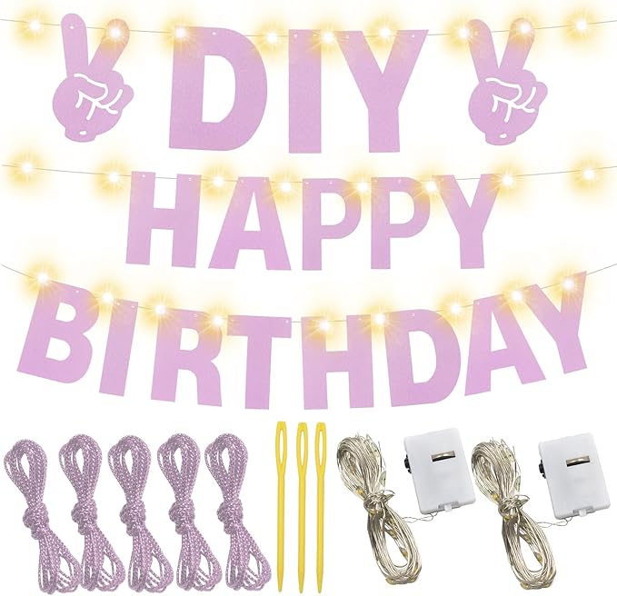 167Pcs DIY Glitter Customizable Banner Kit Happy Birthday Letter Banners Happy Valentine's Day Banners Love Heart Personalized Banner Decor Birthday Party Decorations Supplies(Glitter Light Pink)