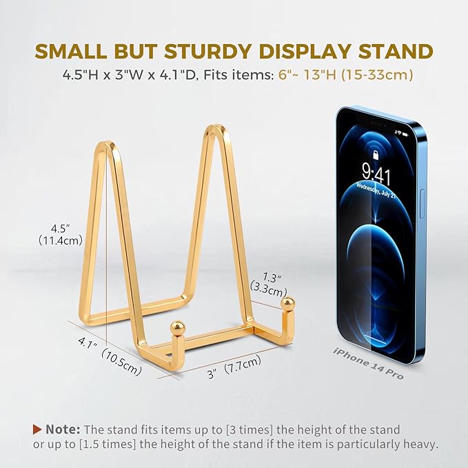 Plate Holder Easel Display Stand - 4.5 inch Metal Plate Stands for Display - Tabletop Picture Stand - Gold Iron Easels for Display Pictures | Photo Frames | Book | Decorative Plates | Plaque -1 Pack
