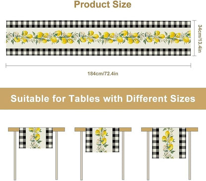 Lemon Table Runner,Black Buffalo Plaid Lemon Table Runner Farmhouse Style Spring Summer Home Kitchen Dinding Room Table Decoration 13x60 Inch