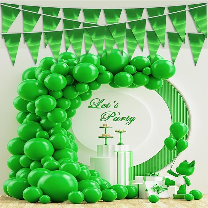 40M/130FT Green Triangle Pennant Banner Flag Metallic Fabric Bunting Garland for Christmas Graduation Safari Birthday Tropical Jungles Wedding Bachelorette Engagement Party Decoration Supplies