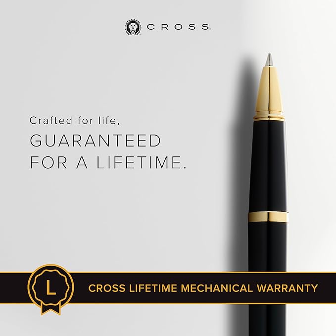 Cross Bailey Light Refillable Rollerball Pen Presented in a Everyday Gift Box - Medium Point, Black Ink, Polished Black