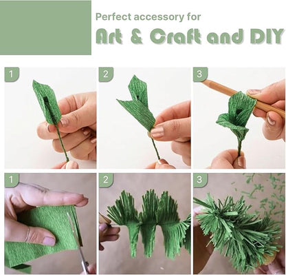 PartyWoo Sage Green Crepe Paper Streamers 4pcs 328ft Pack of Oliver Eucalyptus Green Sand White Crepe Paper Streamers for Birthday Baby Shower Woodland Dinosaur Jungle Football Party Decorations