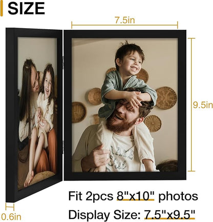 decorUhome Double 8x10 Picture Frame Vertical, Engineered Wood Bifold Photo Frame with Plexiglass for Tabletop Display, 8x10, Black