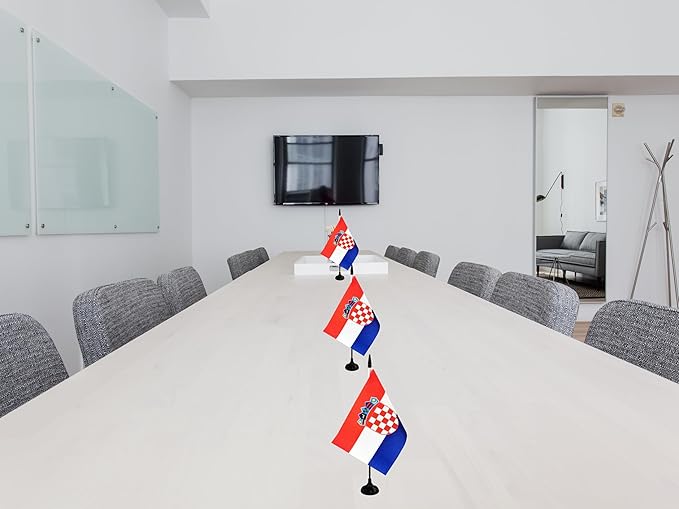 Croatia Desk Flag, 12 Pack Croatian Table Office Flag with Black Solid Pole and Stand Base, International Country Flag, Festival Celebration, Classroom Meeting Desktop Decor (Croatia)