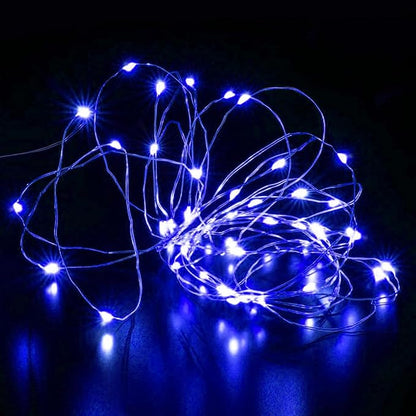 Aogist 50 Pack Fairy Lights 3 Modes 7ft 20 LED Waterproof,Battery Operated Silver Wire Firefly Starry Moon Mini String Lights for Mason Jars Christmas DIY Crafts Wedding Party Bedroom,Blue