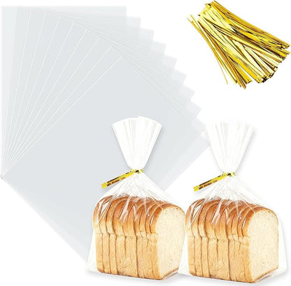 ZHEWTOEN 100 Pcs 8x11 Inch Clear Cellophane Treat Bags with Color Twist Ties, Plastic Goodie Cello Bags for Candy, Cookies, Popcorn, Small Gift Wrapping, Party Favors, Bakery Packaging