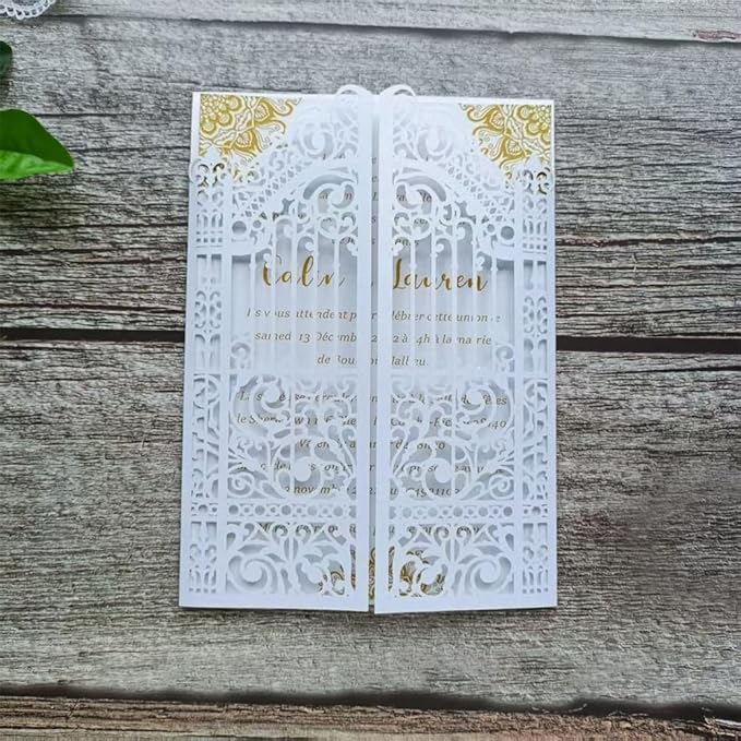 MillaSaw White Gate Invitation Card For Wedding Bridal Shower Valentine Birthday Party 25 Sets (white, 4.9"x7.1")