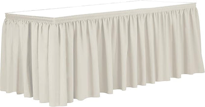 Ultimate Textile Pleat Polyester Fabric Table Skirt - Machine Washable Flame Resistant with Clips for Events, Weddings & Trade Shows, Cut & Sewn in Paterson, NJ - Ivory, 21' Shirred Pleat