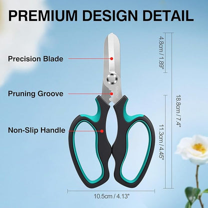 Garden Scissors Floral Shears, Professional Floral Scissors with Comfortable Grip Handle, Premium Garden Pruning Shears for Plants Trimming and Fruit Picking Trimming, Green