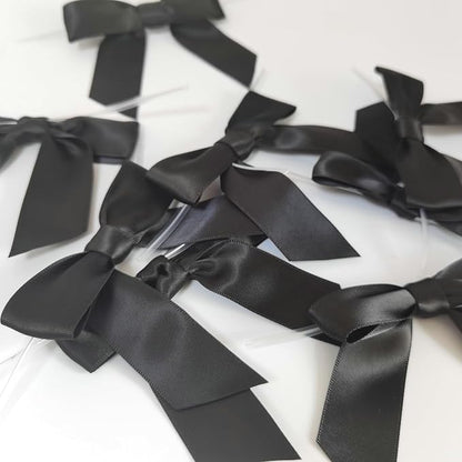 50pcs 3-1/2" Black Satin Ribbon Bows with Twist Ties Giant Bows for Fathers' Day 7th of July Gift Packing&Wrapping (Black)