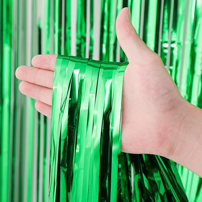 4 Pack Green Foil Fringe Backdrop Curtains, Tinsel Streamers Birthday Party Decorations, Fringe Backdrop for Graduation, Baby Shower, Gender Reveal, Disco Party