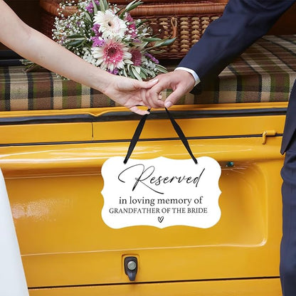 Acrylic Wedding Sign, Ring Bearer Sign, Reserved Seating Signs, for Grandfather of The Bride, Rustic Wedding Decor Signs, Acrylic Wall Art With Ribbon for Chairs Weddings Decor (White)