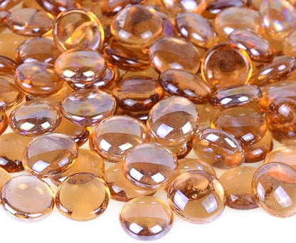 KINGOU Flat Glass Gems/Marbles/Stones/Beads for Vase Filler, Table Scatter, Games - 1 Lbs (17-19mm, Approx. 3/4")-Light Brown