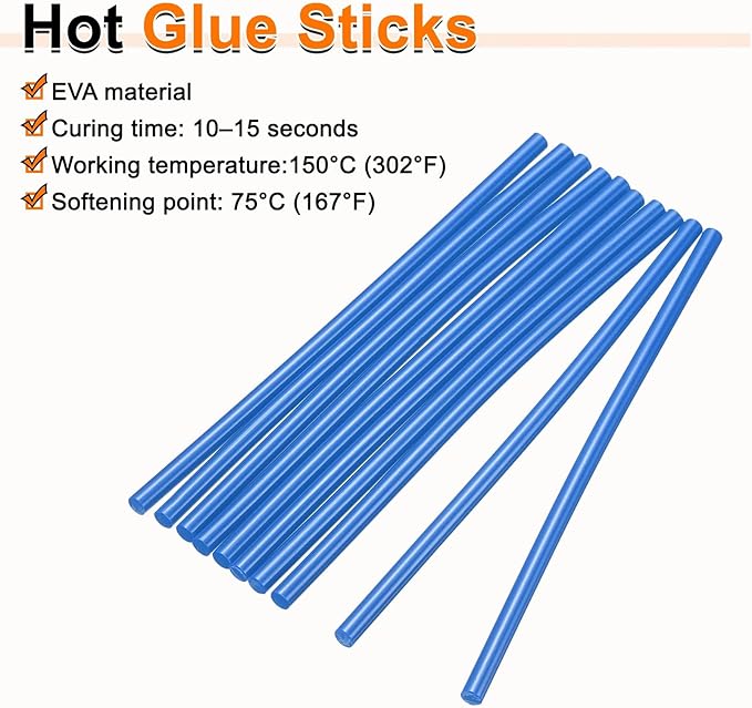 HARFINGTON 10pcs Hot Glue Sticks 0.28" Dia x 3.94" Long EVA Mini Hot Melt Adhesive Glue Stick for Hot Melt Gun Wood Plastic Glass Flowers Fabrics Foam, Blue