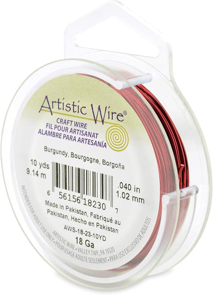 Artistic Wire, 18 Gauge Tarnish Resistant Colored Copper Craft Wire, Burgandy, 10 yd