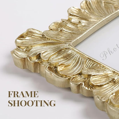 Cuspin Gold 5x7 Picture Frame, Vintage Gold Palm Leaves Textured Hand-Crafted Resin with Glass Front Elegant Retro Vintage Design Photo Frame for Wall and Tabletop Display Home Decor