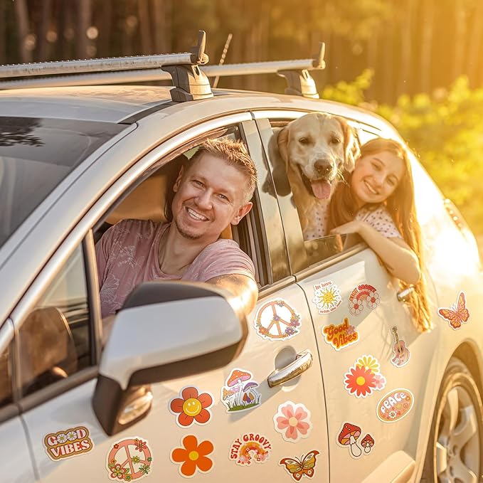 25 Pieces Hippie Car Flower Magnet Groovy Boho Flower Refrigerator Magnets Retro Magnetic Hippie Fridge Magnets for Car Home Metal Door Whiteboard Mailbox Office Cabinets Decor