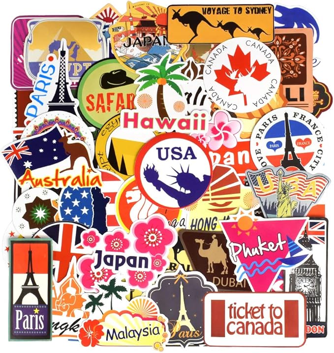 QTL Luggage Stickers for Adults Kids Travel Stickers for Luggage for Easy Identification Waterproof Vinyl Packs 100Pcs