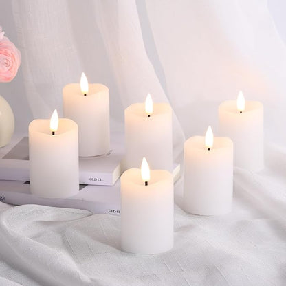 Eywamage White Flameless Votive Candles with Remote Batteries, 2x3 inch Flickering Small LED Wax Pillar Candles 6 Pack