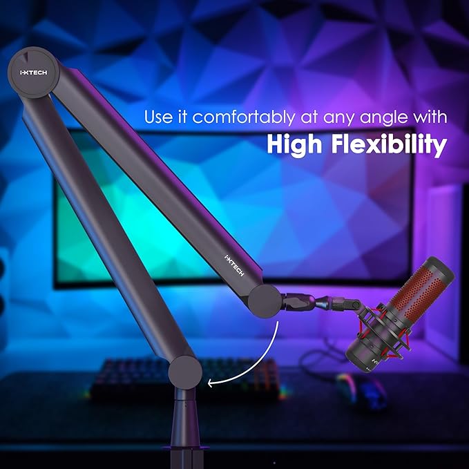 IXTECH Premium Microphone Boom Arm with Desk Mount, 360° Rotatable, Fully Adjustable, for Podcast, Video, Gaming, Radio, Studio, Recording, Sturdy and Universal VALIANT Model