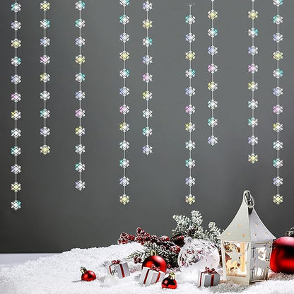 Snowflake-Snow Iridescent-Holographic Christmas Party-Decoration Garland - 52ft Winter Wonderland Frozen Ornaments Hanging Paper Streamers,New Years Birthday Baby Shower Dance Ceiling Decor Hugfond