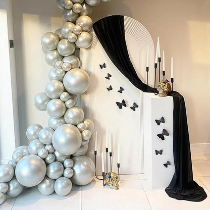 Wokceer Black Wedding Arch Draping Fabric Backdrop 3 Panels 28.7" X 20FT Sheer Drapes Fabric for Wedding Arbor Ceremony Party