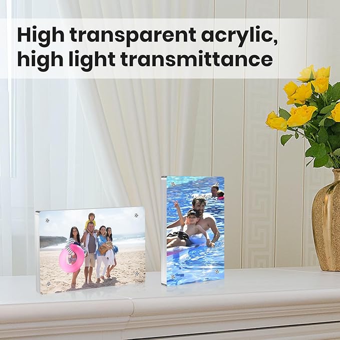 Acrylic Magnetic Photo Frame, 3x5 Inch Double-sided Magnetic Photo Frame, Tabletop Frameless Postcard Display (3-Pack)