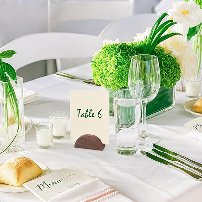 50 Pcs Wooden Table Number Stands, Semicircular Wedding Place Card Holders for Table Numbers, Name Tag, Restaurant Menu, Birthday Party & Event Decor