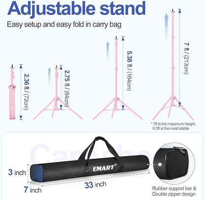 EMART Backdrop Stand 10x7ft(WxH) Photo Studio Adjustable Background Stand Support kit with 2 Crossbars, 8 Clamps, 2 Sandbags and Carry Bag for Parties, Events Decoration, Wedding, Photography -Pink