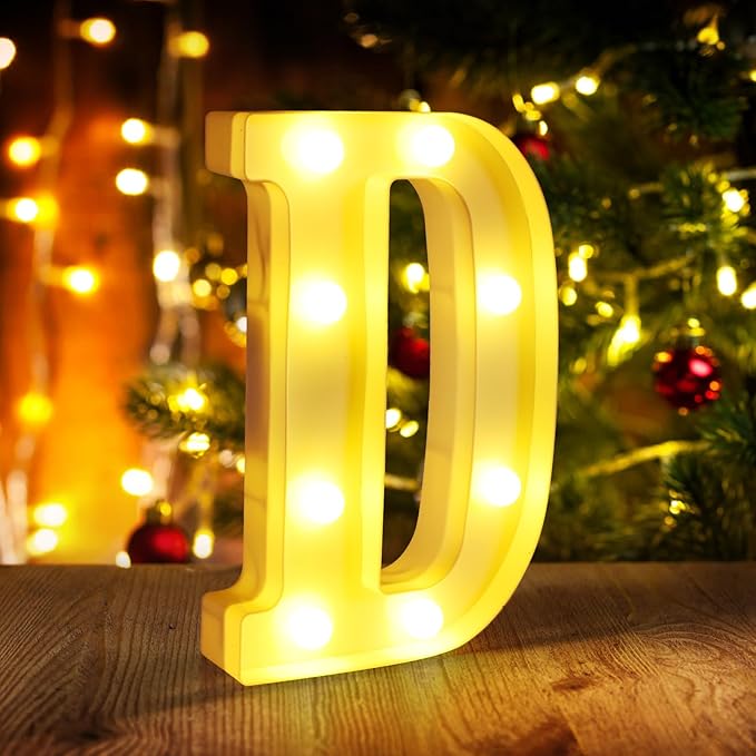 Light Up Letters D,LED Sign Marquee Letters 26 Alphabet for Party Birthday Name,Wedding,Christmas Decorations,Personalized Name Sign Letter for Centerpieces Table and Wall Decor