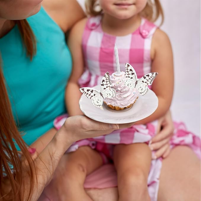 Ephlyn 48Pcs Edible Wafer Paper Butterflies for Cupcake Toppers Picks Edible Butterfly Cake Decorations for Wedding Birthday Party Butterfly Theme Baby Shower Kids Birthday Party Cake Supplies Coffee