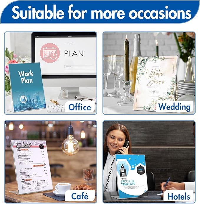 Aheroi 12 PCS Acrylic Sign Display Stands - 8.5 x 11, Clear Plastic Sign Holders for Paper Displays, Home Office Supplies