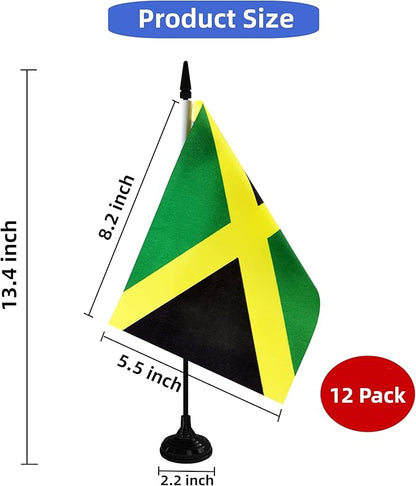 Jamaica Desk Flag, 12 Pack Jamaican Table Office Flags with Black Solid Pole and Stand Base, International Country Flag, Festival Celebration, Classroom Meeting Desktop Decor (Jamaica)