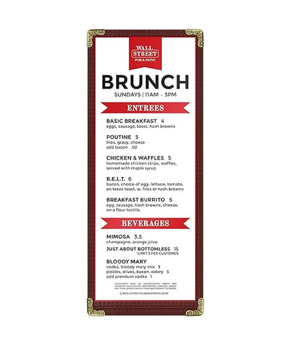 Goodsmart Restaurant Menu Covers - 25 Pack Burgundy 1-Page/2-View 4.25" x 11", Top-Loading Vinyl Menu Holders with Clear Sleeves, Double-Stitched Edge, Leather-Style Café Covers with Gold Corners