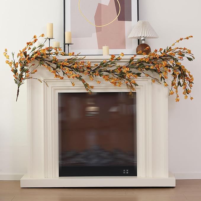 Mizii Fall Garland Artificial Flower Garlands 6 Feet Fake Wildflower Floral Garland Hanging Vines Flowers Decorations for Table Centerpieces Room Wall Fireplace Wedding Fall Decor (Burnt Orange)
