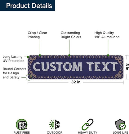 Custom Sign, Custom Street Sign, 11 Font Colors, 13 Font Styles, 4 Hole Options, 22 Sizes, 8x32 Inches, Rust Free DiBound, Fade Resistant, Made in USA by My Sign Center (Fauxsaic 1)