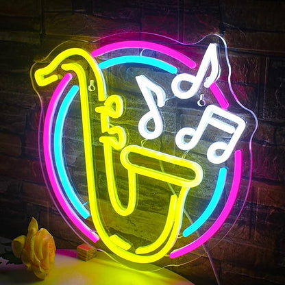 Saxophone Neon Sign Led Neon Lights for Wall Decor Jazz Music Light Up Signs for Bedroom Music Live Studio Classroom Party Decorations Christmas Gifts