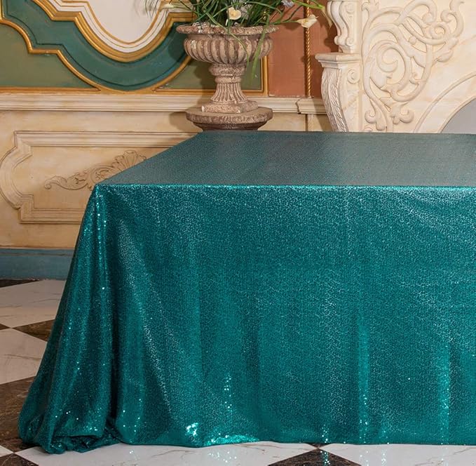 SquarePie Sequin Tablecloth Rectangular 60 x 102 Inch Teal Reflect Lights Bling Sparkly Table Linen for Wedding Party