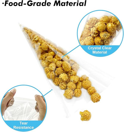 EKAPACKAGING 50Pcs 6.3x11.8 Inches Sprinkle Print Cone Shaped Treat Cellophane Bags Twist Tie Triangle Christmas Party Favor Cotton Candy Bags With Ties For Popcorn, Chocolates, Ice Cream Cone
