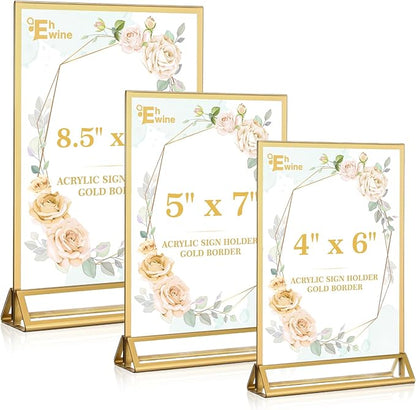 EHWINE 24 Pack Acrylic Sign Holder 4 x 6, Double Sided Gold Picture Frame Stand up Table Top Sign Holders, Clear Display Stand Menu Flyer Holder for Wedding Party