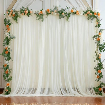 10x10 Ivory Tulle Backdrop Curtains for Parties, Sheer Backdrop Curtain Wedding Photo Background Drapes for Baby Shower Photography Birthday Party