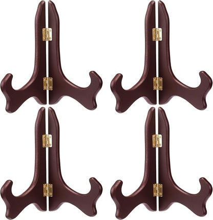 Tatuo 4 Packs Wooden Display Stand Decorative Plate Stands for Display Picture Frame Holder Easels(Red,5 Inch)