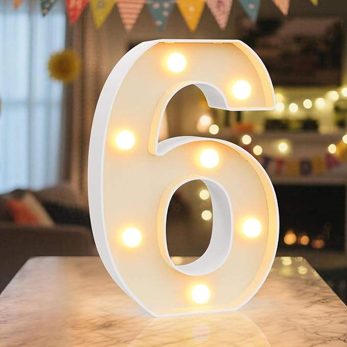 LED Marquee Light Up Numbers Sign - Lighted Birthday Numbers Sign for Birthday Party Decoration, Bar Wall, Home, Table Room, Wedding and Christmas Decorations, Number 6