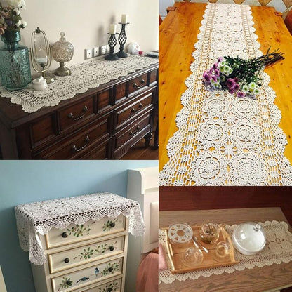 KEPSWET Cotton Handmade Crochet Lace Table Runner Dark Brown Rectangle Coffee Table Dresser Decor (14x48 inch)
