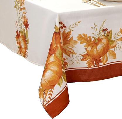 Elrene Home Fashions Autumn Pumpkin Grove Wrinkle Resistant Tablecloth, 60"x84" Rectangle, Multi Color