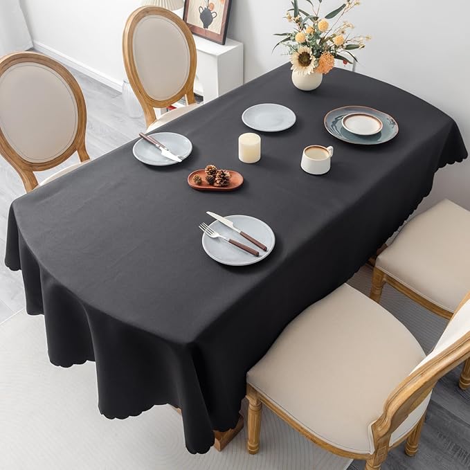 Oval Black Tablecloth 60 x 84 Inch Polyester Fabric Washable Table Cloth Decorative Solid Color Wrinkle Resistant Table Cover for Dining Party Wedding Camping