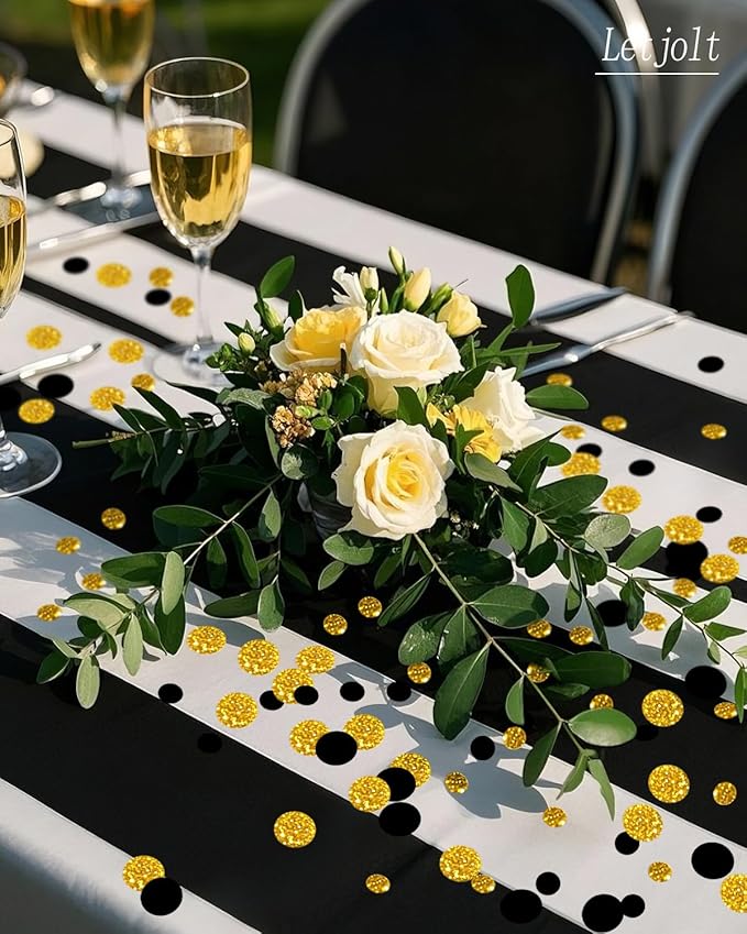 Golden Black Confetti Glitter Golden Scatter Table Decoration Surprise Paper Craft Birthday Party Anniversary Supplies Bridal Baby Shower Party Wedding Gift Circle Dots Decor 100 Pcs